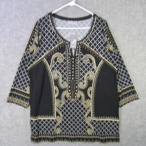 JM Collection Woman Shirt Womens 1X Black Gold Stud Splendor Party Time NWT Top